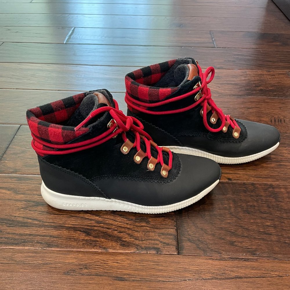 Like New Cole Haan 2.0 Zerogrand Lace-Up Hiker Style Boots Buffalo Check Size 5